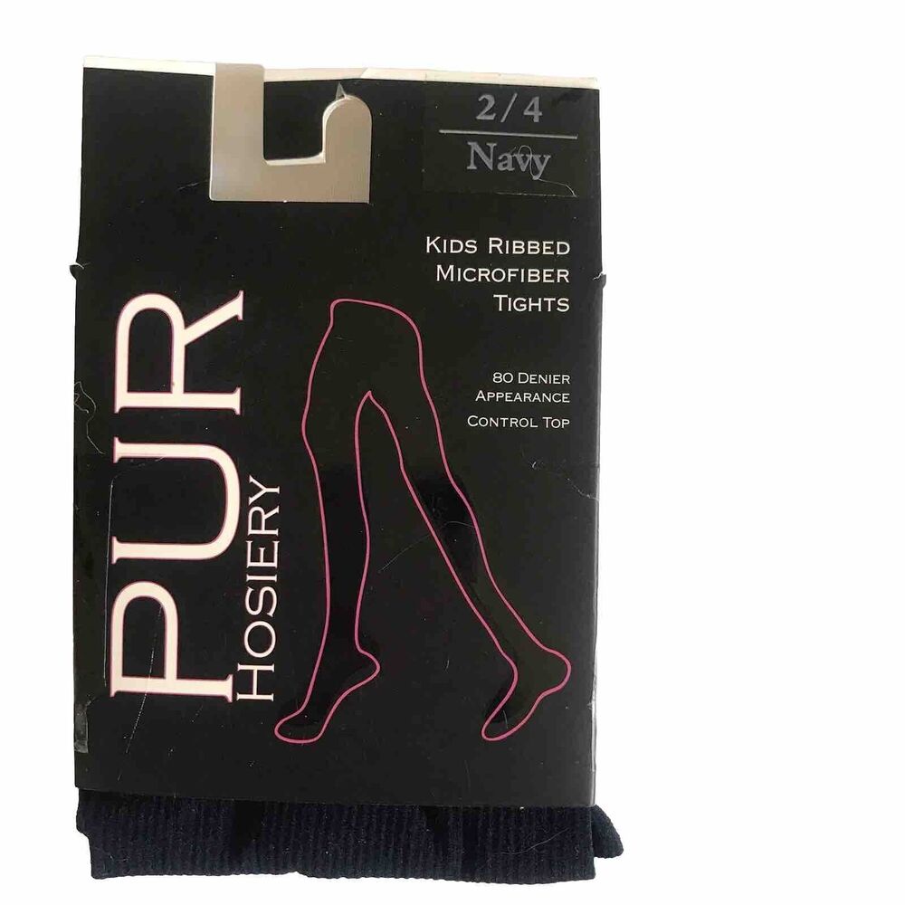 Pur Hosiery Socks Girls Kids Microfiber Tights Size 2-4 Navy Control Top NEW